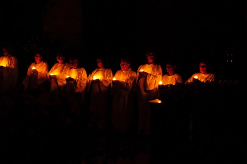 Catholics attend an Easter Vigil mass at the Cathedral Primada de America in Santo Domingo