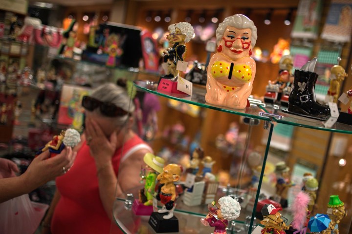 Elderly women blush while shopping at the Iowa 80 truck stop store during the truck stop's 33rd Annual Truckers Jamboree in Walcott