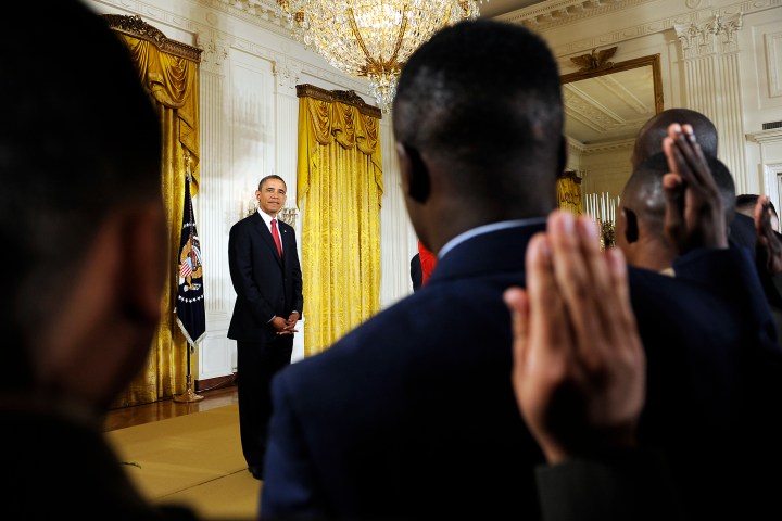 Obama Attends Naturalization Ceremony For Active Duty Service Members