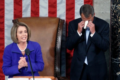 Boehner becomes emotional and cries as Pelosi introduces him on the opening day of the 112th United States Congress on Capitol Hill in Washington