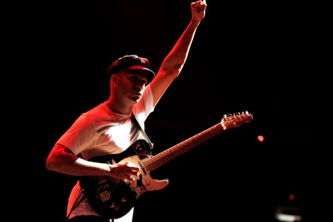 Tom Morello plays at the L.A. Rising concert 