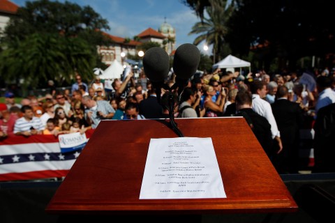Romney's podium, with order of speakers