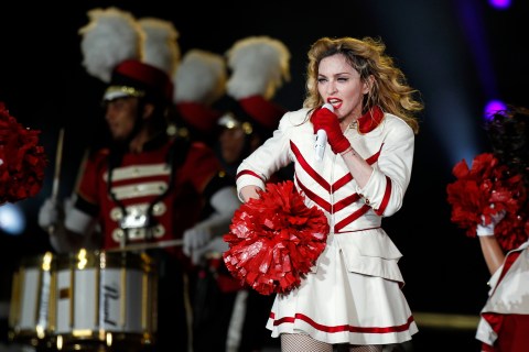 U.S. pop singer Madonna performs during her last European concert as part of her MDNA world tour in Nice