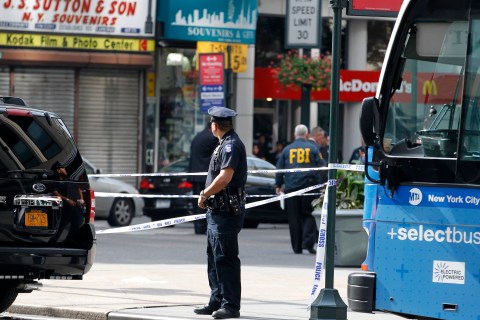 New York City Police and FBI at  scene of a shooting near the Empire State Building in New York