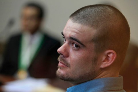 Dutch citizen Van der Sloot waits for his trial to begin at the courtroom in the Lurigancho prison in Lima