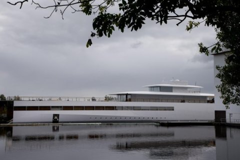 image: Venus, Jobs' sleek, white superyacht commissioned before his death, sits at dock in the Netherlands on October 30, 2012.