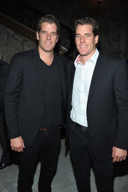 image: From left: Tyler Winklevoss and Cameron Winklevoss attend an after party at Metropolitan Club in New York City, Oct. 3, 2012.