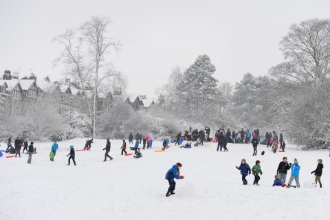 People enjoy the snow in Valley Gardens in Harrogate