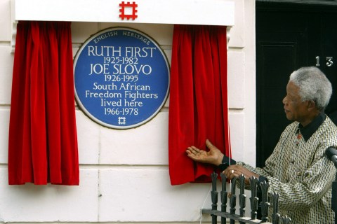 Former President of South Africa Nelson Mandela, unveils an English Heritage Blue Plaque dedicated t..