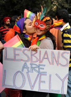 Lesbian, gay, bisexual, transgender (LGBT) community members and supporters attend the  fourth Delhi Queer Pride parade in New Delhi in 2011. 