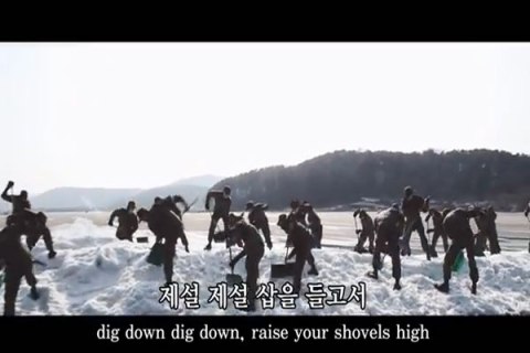 A screengrab of the video clip of the South Korean Air Force's "Les Miserable" parody