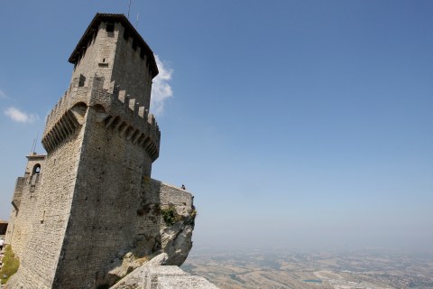 The 15th century Donjon watch tower looms over San Marino 