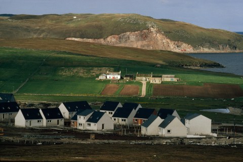 A small suburb for permanent oil workers has risen amid the crofts, Brae, Shetland Islands, Scotland 