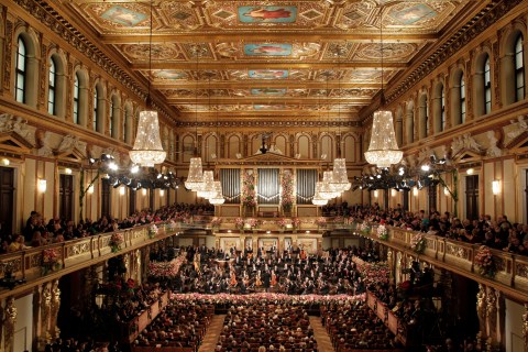 Maestro Welser-Moest conducts the Vienna Philharmonic Orchestra during the traditional New Year's Concert in the Golden Hall of the Vienna Musikverein in Vienna