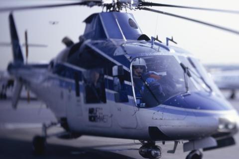 An emergency airlift helicopter is seen preparing for take-off.