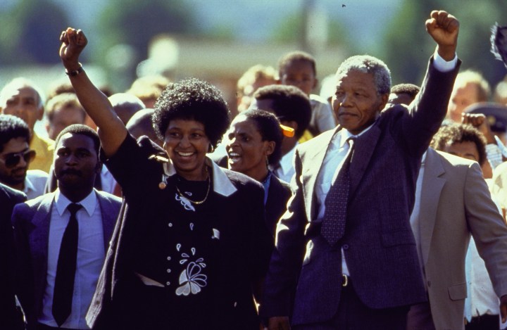 From right: Nelson Mandela and wife Winnie raise their fists upon his release from Victor Verster prison, near Cape Town, on Feb. 1, 1990.