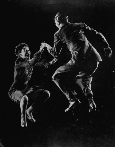 From left: Willa Mae Ricker and Leon James demonstrating a step of The Lindy Hop, on Dec. 31, 1942.