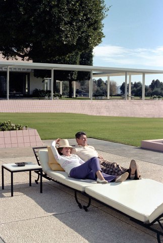 President Ronald Reagan and First Lady Nancy Regan recline on the patio, Dec. 31, 1981.