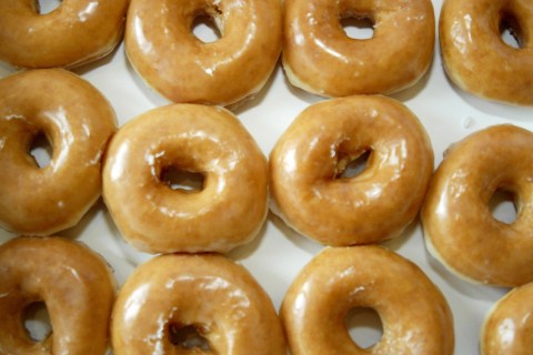 A box of glazed doughnuts is seen at a Krispy Kreme in Charl