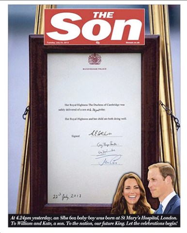 Royal baby front pages