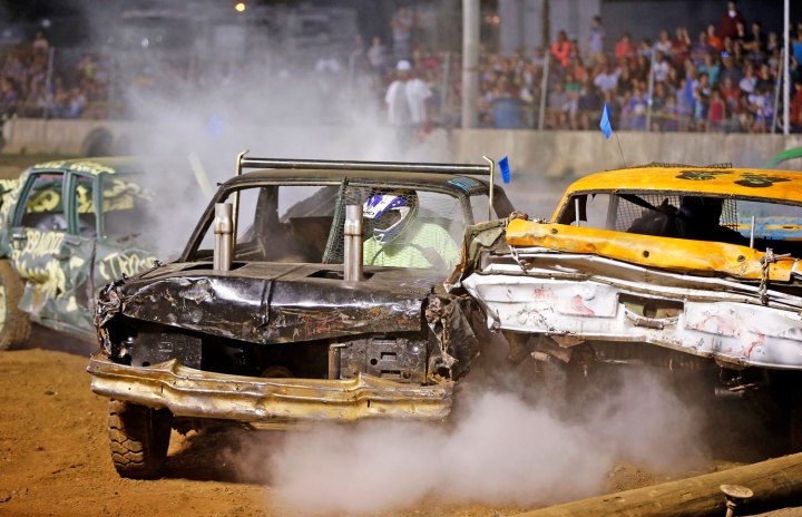 Drivers compete in the Nation-Wide Demolition Derby in Augusta, N.J., on Aug. 5, 2013.