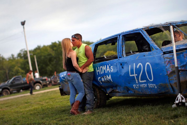 From left: Katlyn Chadwick and Cody Tosco from Washington, N.J., by Tosco's car before he competed in the derby in Augusta, N.J., on Aug. 5, 2013.