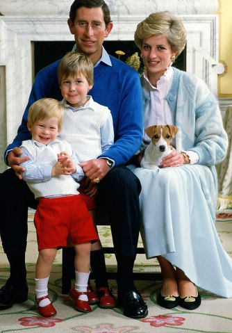 Prince Charles, Prince of Wales and Diana, Princess of Wales at home in Kensington Palace with their sons Prince William and Prince Harry.