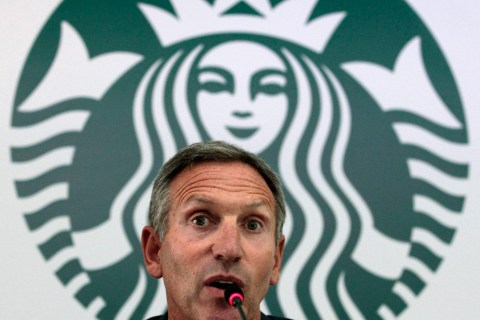 Starbucks Chairman and CEO Schultz speaks during a news conference at a hotel in Bogota