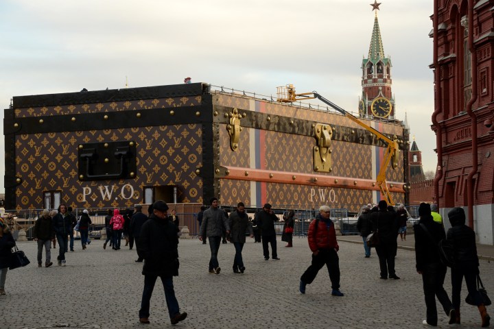 Giant Louis Vuitton suitcase in Moscow's Red Square 'sparks