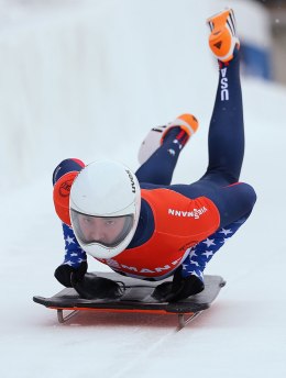 Kyle Tress of USA competes during heat one of the Men's Skeleton at the Viessmann FIBT Bob & Skeleton World Cup at the Olympia Bob Run on Jan. 10, 2014 in St Moritz, Switzerland.