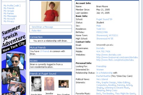 Facebook Profile Page, 2005.